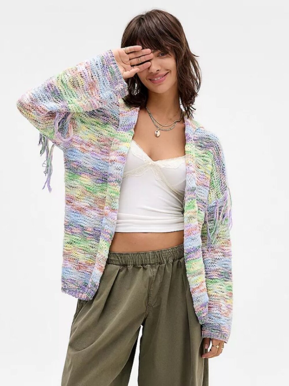 ✨ SALE Urban Outfitters Kimchi Blue Space-Dye Knit Fringed Hoodie Large - Picture 4 of 8